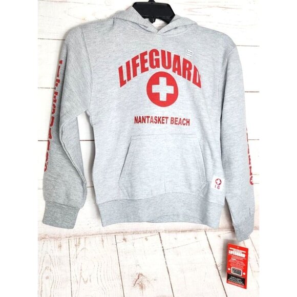 Lifeguard Nantasket Beach Embroidered Silver Red Letters Boys Cotton Poly Hoodie - Picture 1 of 16